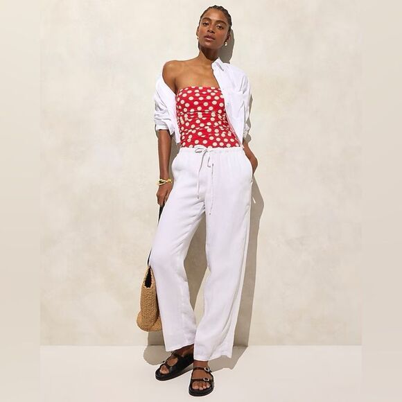 NWT J CREW Gemma ruched bandeau one-piece with side ties in Red Arroyo - Picture 4 of 8